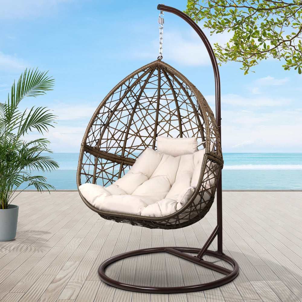 Gardeon Outdoor Hanging Swing Chair - Brown-Hammock-PEROZ Accessories
