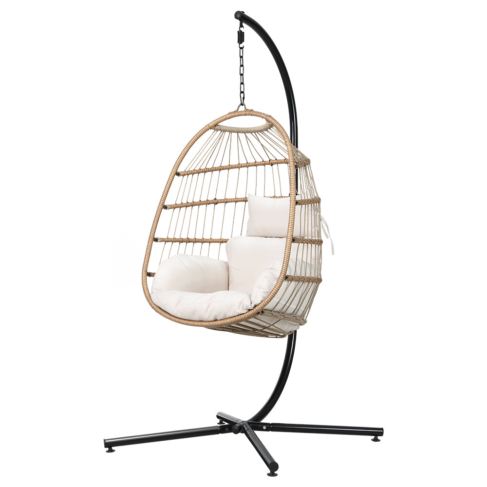 Gardeon Egg Swing Chair Hammock With Stand Outdoor Furniture Hanging Wicker Seat-Hammock-PEROZ Accessories