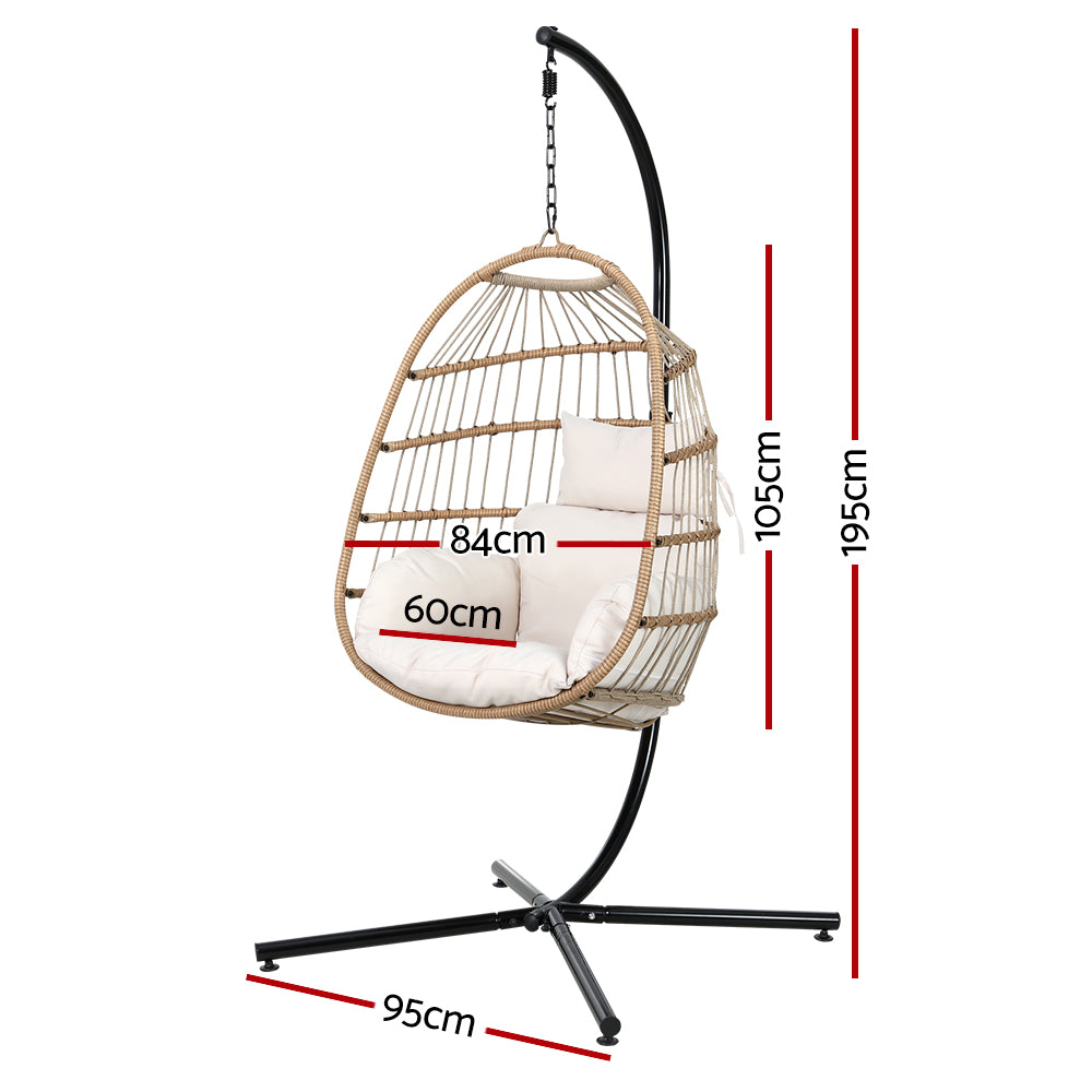 Gardeon Egg Swing Chair Hammock With Stand Outdoor Furniture Hanging Wicker Seat-Hammock-PEROZ Accessories