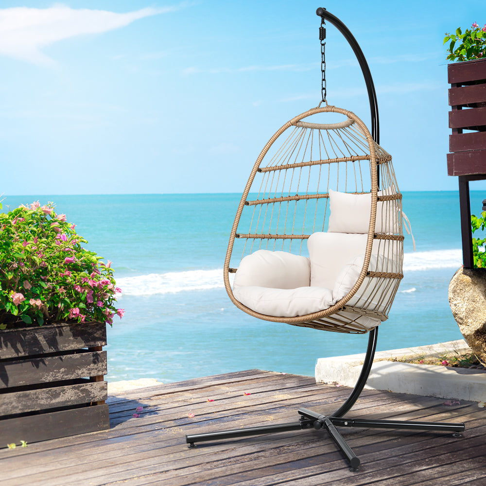 Gardeon Egg Swing Chair Hammock With Stand Outdoor Furniture Hanging Wicker Seat-Hammock-PEROZ Accessories