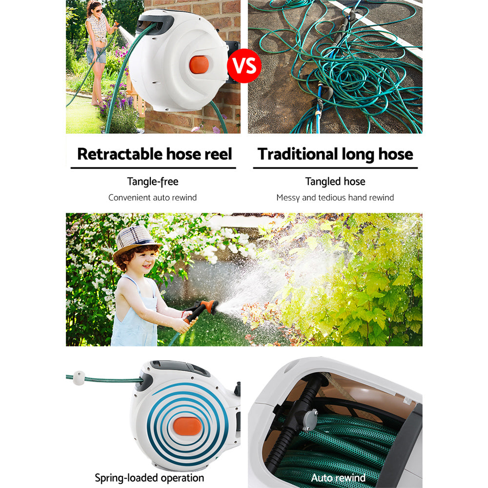 Greenfingers 10M Retractable Water Hose Reel Garden Spray Gun Storage AutoRewind-Home & Garden > Garden Tools-PEROZ Accessories