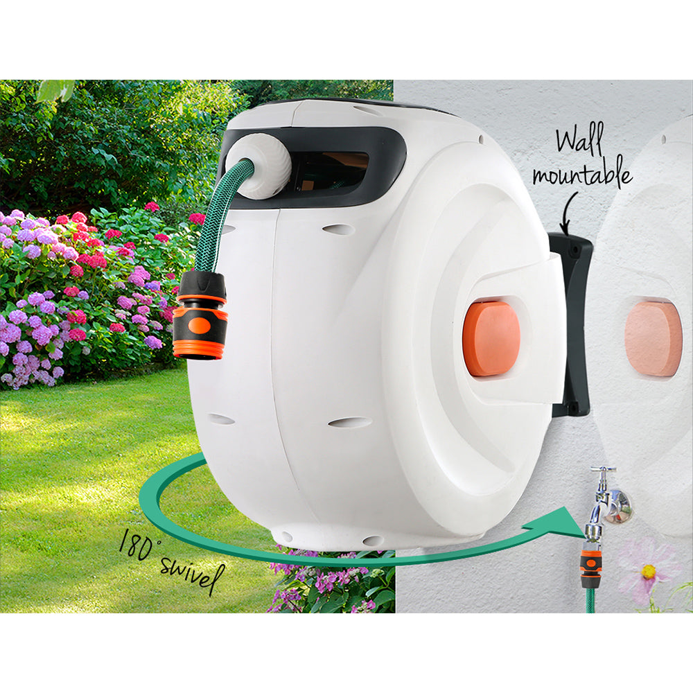 Greenfingers 10M Retractable Water Hose Reel Garden Spray Gun Storage AutoRewind-Home & Garden > Garden Tools-PEROZ Accessories
