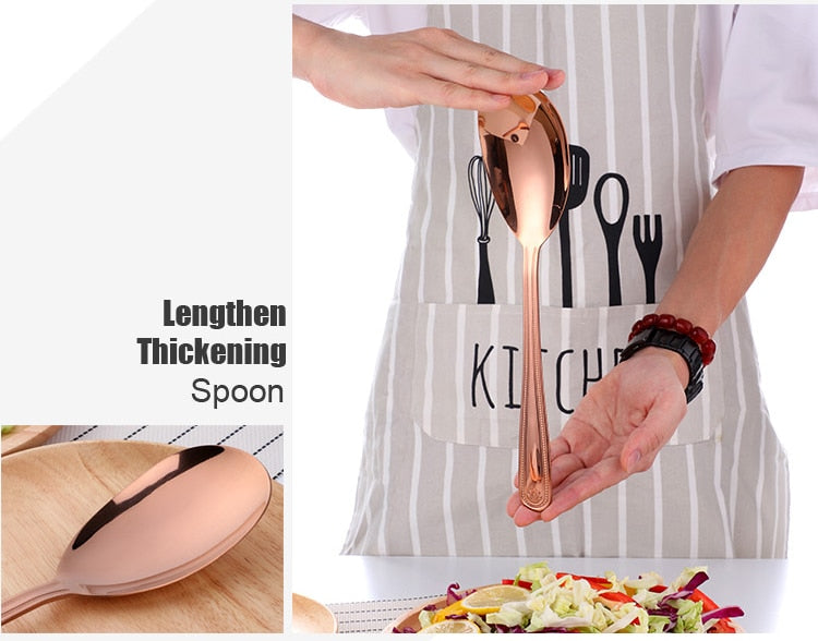 Anygleam Rose Gold Stainless Steel 2 Pcs Giant Salad Spoon and Fork Set for Buffet and Restaurant Kitchenware-Kitchen Tools & Utensils-PEROZ Accessories