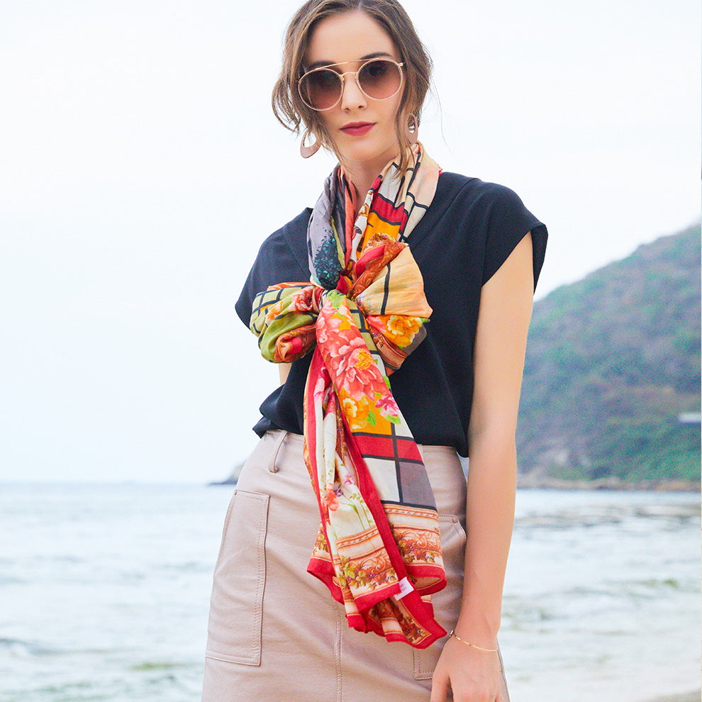 Anyyou 100% Mulberry Silk Orange Long Scarf Luxury Brand Women Beach Shawl Wear Swimwear Pashimina Face Shield Foulard-Scarves-PEROZ Accessories