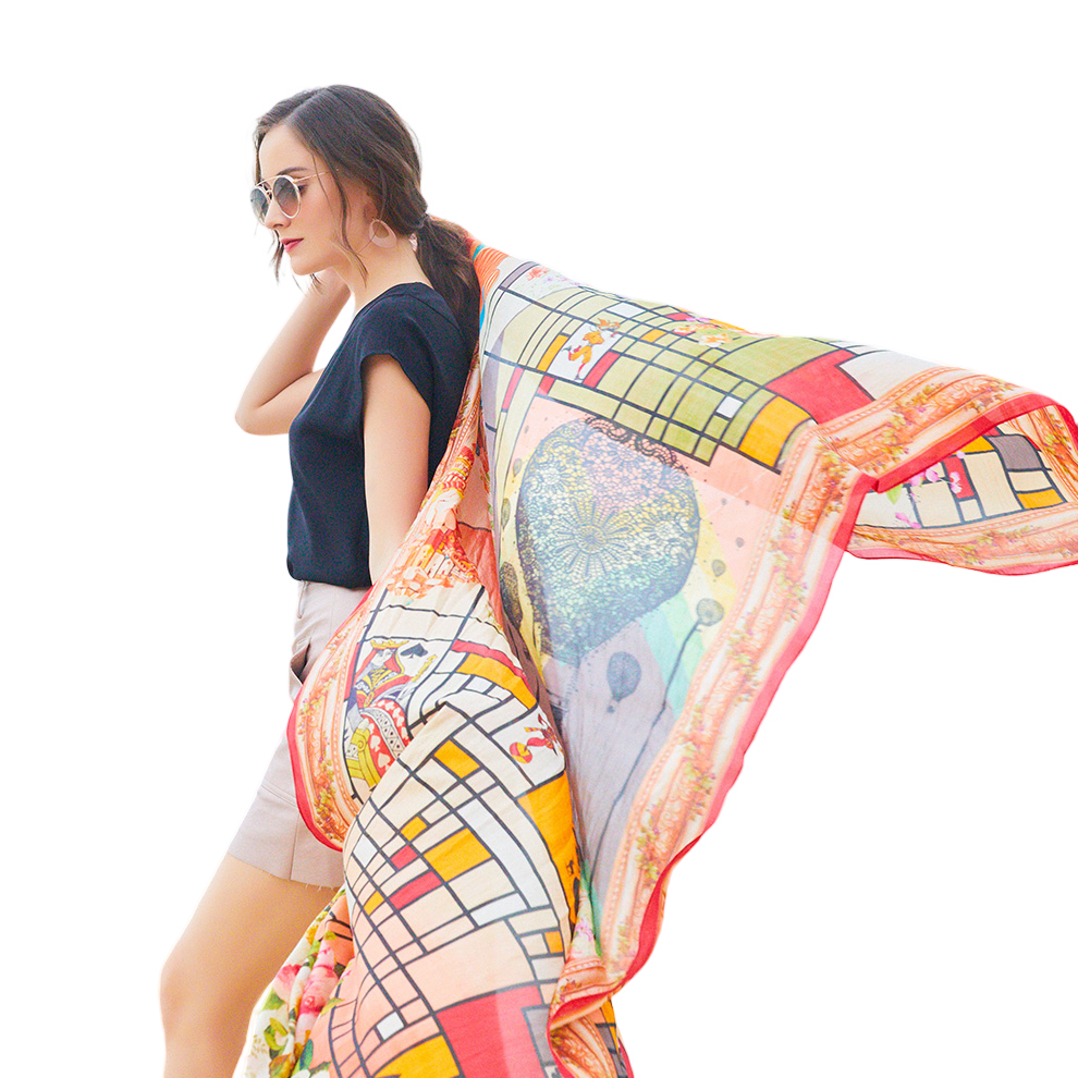 Anyyou 100% Mulberry Silk Orange Long Scarf Luxury Brand Women Beach Shawl Wear Swimwear Pashimina Face Shield Foulard-Scarves-PEROZ Accessories