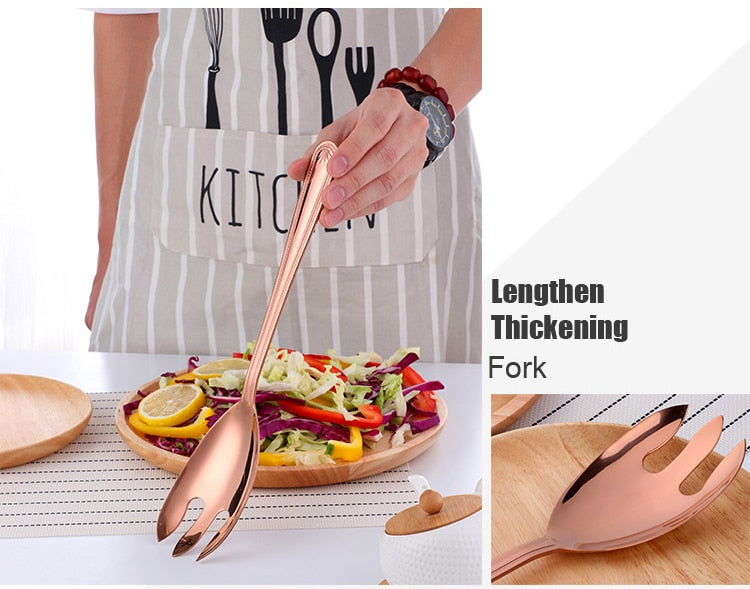 Anygleam Rose Gold Stainless Steel 2 Pcs Giant Salad Spoon and Fork Set for Buffet and Restaurant Kitchenware-Kitchen Tools & Utensils-PEROZ Accessories