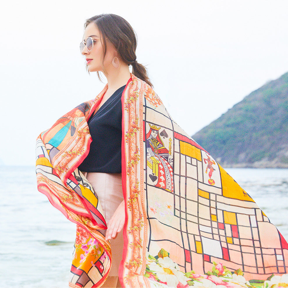 Anyyou 100% Mulberry Silk Orange Long Scarf Luxury Brand Women Beach Shawl Wear Swimwear Pashimina Face Shield Foulard-Scarves-PEROZ Accessories