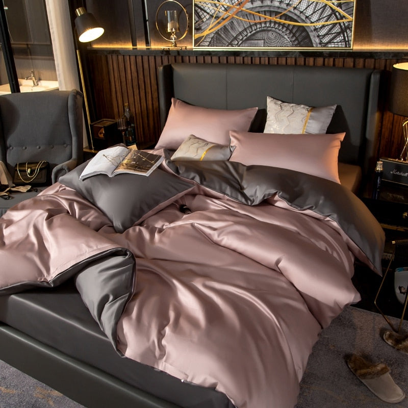 Anyhouz Duvet Comforter Set Queen Pink/ Deep Grey Egyptian Cotton Thick Blanket Bedspread 6 Pcs Bed Set-Comforter-PEROZ Accessories
