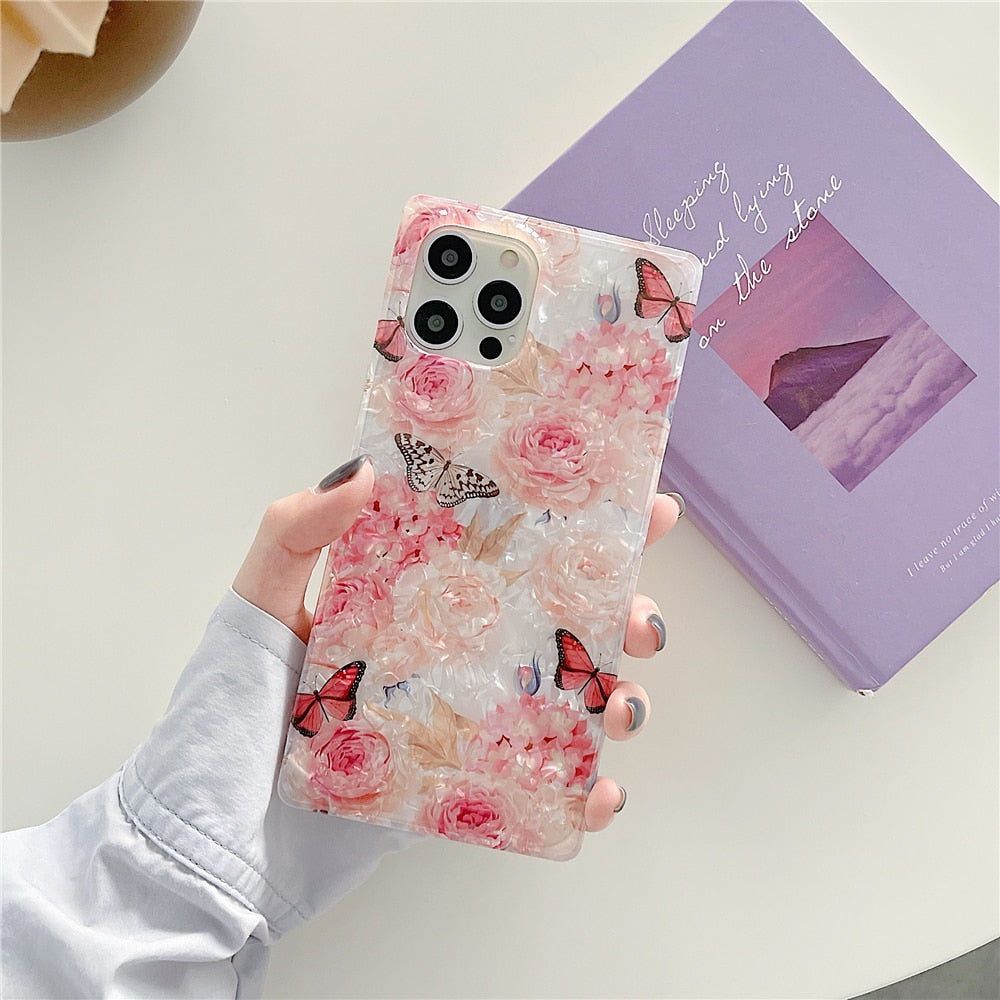 Anymob iPhone Case Green Cartoon Butterfly Soft Silicone Square Shell Pattern-Mobile Phone Cases-PEROZ Accessories