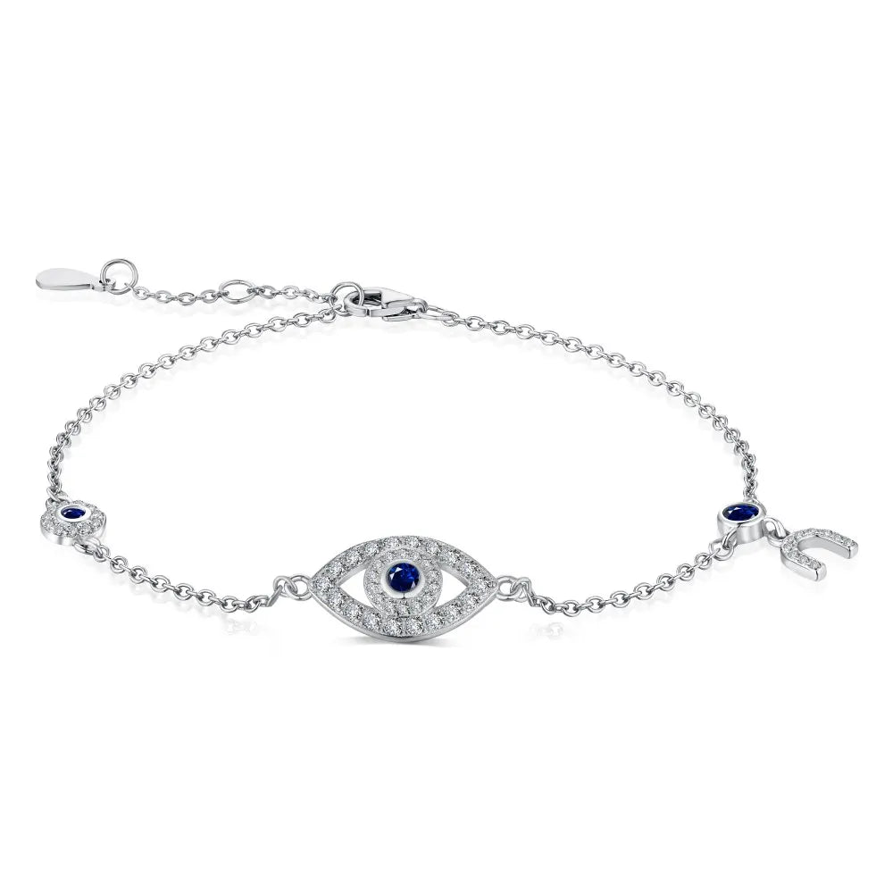 Anyco Bracelet High Quality Women Luxury Sterling Silver Diamond Bracelet Jewelry Blue Stone Eyes Bracelets For Women-Bracelets-PEROZ Accessories
