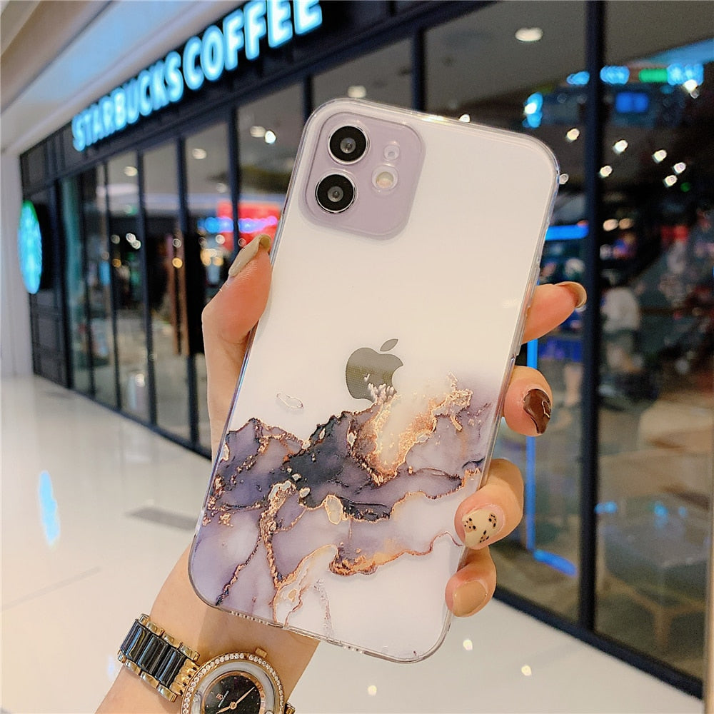 Anymob iPhone Case Purple Watercolor Marble Soft Silicone TPU Cover-Mobile Phone Cases-PEROZ Accessories