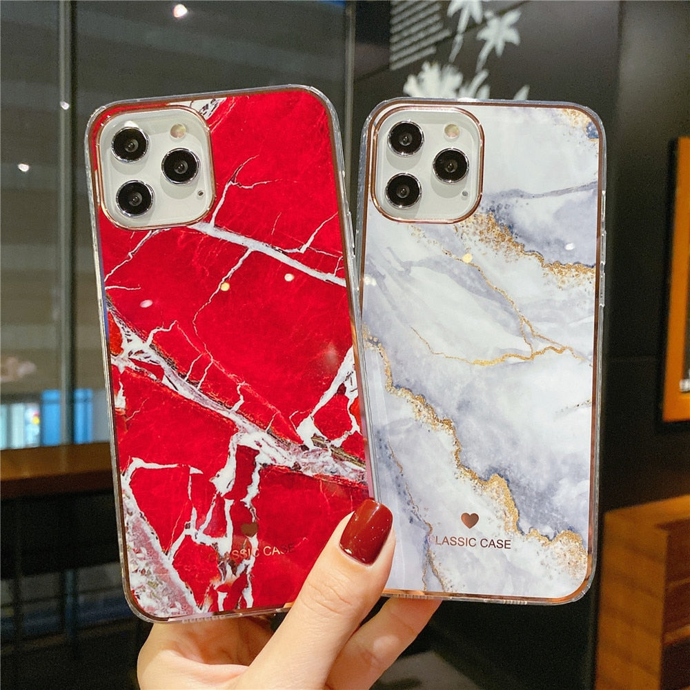 Anymob iPhone Case White Electroplated Marble Pattern Silicone Protection Cover-Mobile Phone Cases-PEROZ Accessories
