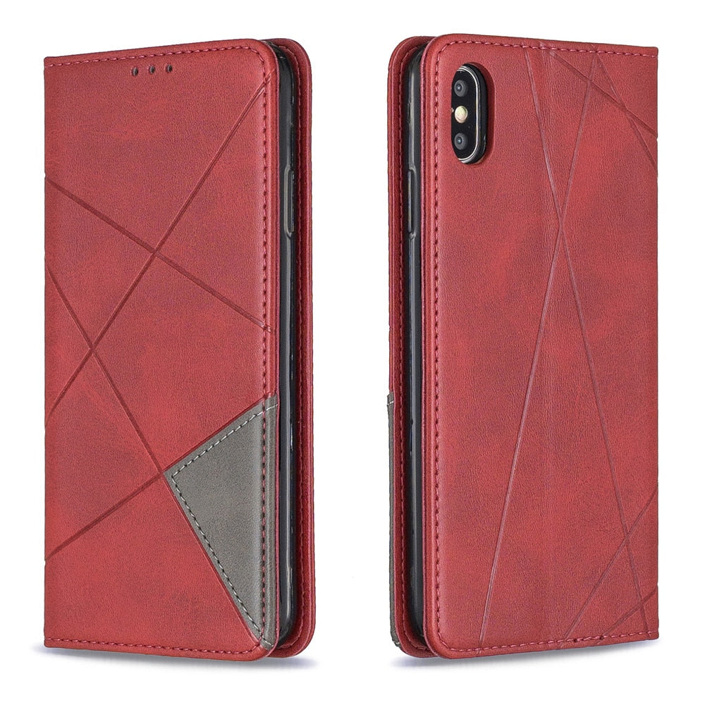 Anymob iPhone Case Red Flip Wallet Luxury Vintage Business Leather Magnetic Phone Bag-Mobile Phone Cases-PEROZ Accessories