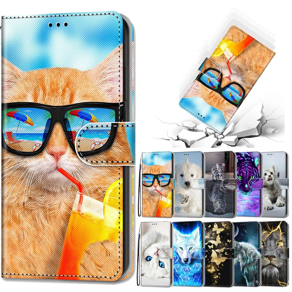 Anymob Samsung Thunder Lion Cute Animal Painted Leather Phone Case Flip Wallet Phone Bag Cover-Mobile Phone Cases-PEROZ Accessories