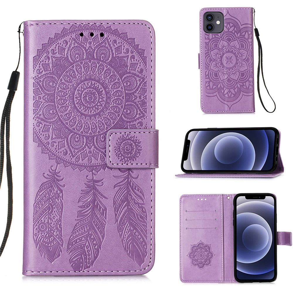Anymob iPhone Case Turquoise Embossed Book Style Flip Wallet PU Leather With Card Slot-Mobile Phone Cases-PEROZ Accessories