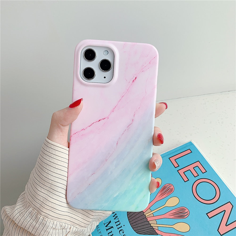 Anymob iPhone Case Sky Blue Gradual Color Matte Marble Soft Silicone Back Cover-Mobile Phone Cases-PEROZ Accessories