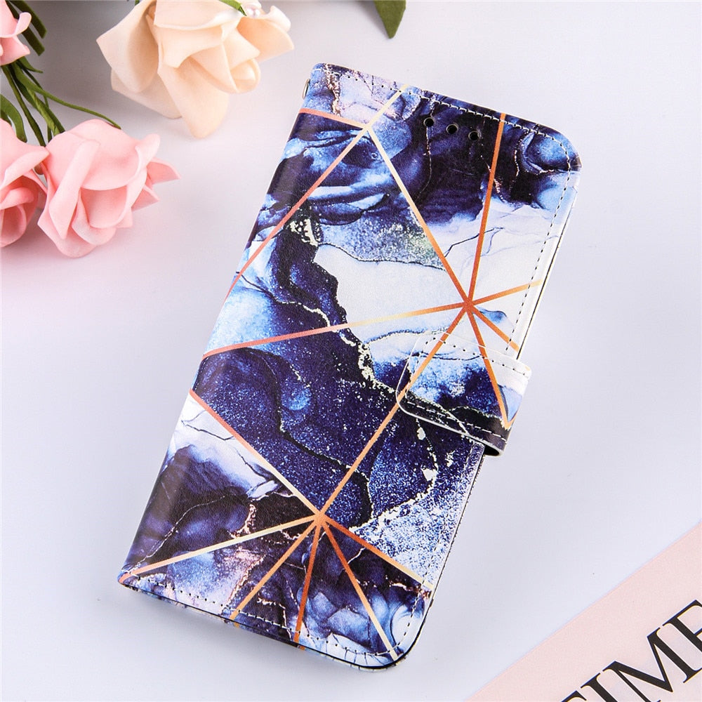 Anymob iPhone Case Black and White Marble Leather Magnetic Flip Wallet Cover-Mobile Phone Cases-PEROZ Accessories