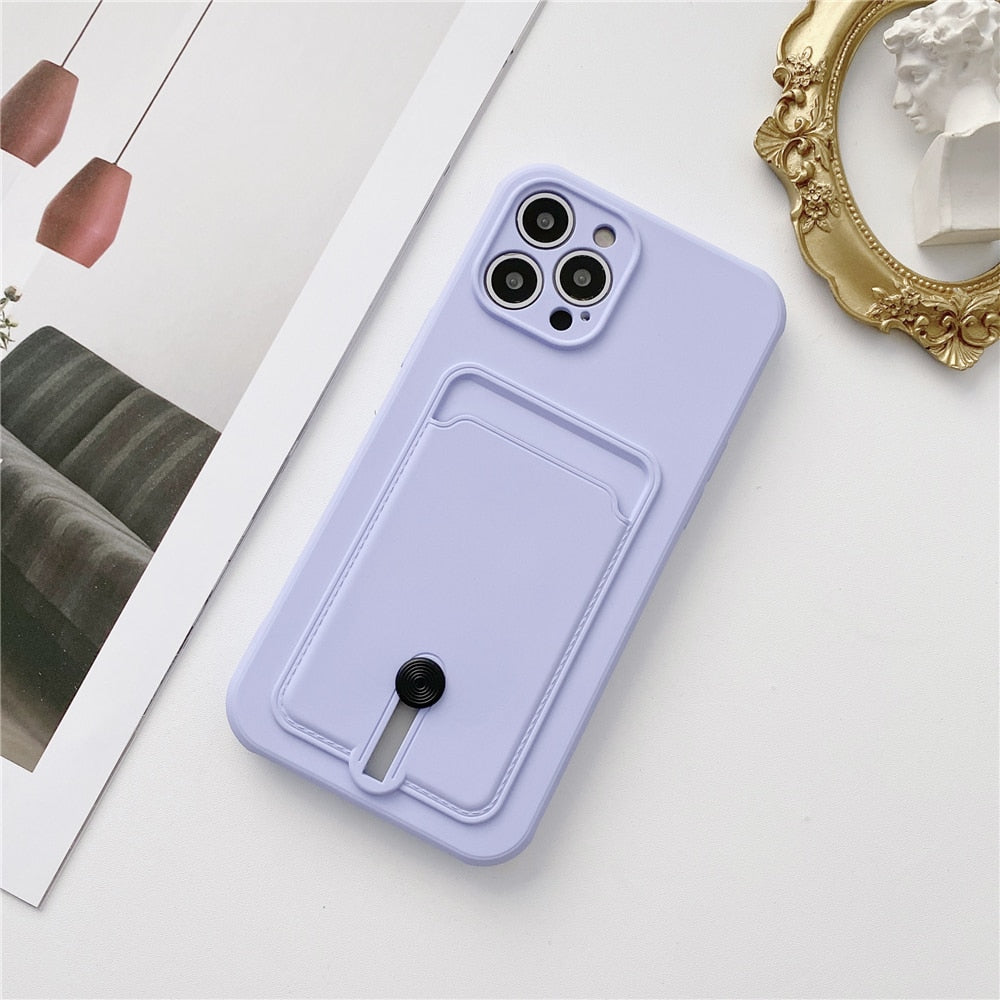Anymob iPhone Yellow Wallet Card Holder Soft Silicone Phone Case Candy Color Shockproof Cover-Mobile Phone Cases-PEROZ Accessories