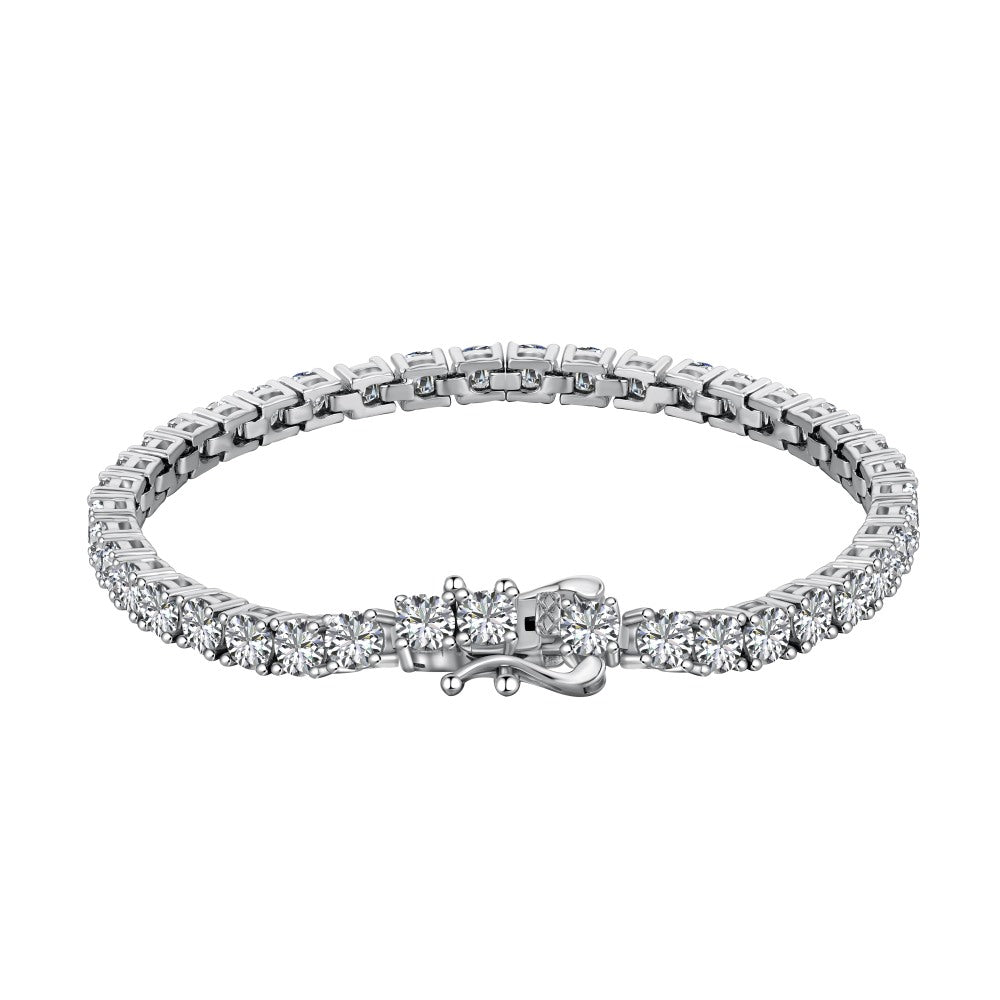 Anyco Bracelet Rhodium Plated 4mm Round 5A Cubic Zirconia Classic Tennis Bangle 925 Sterling Silver Bracelets for Women-Bracelets-PEROZ Accessories