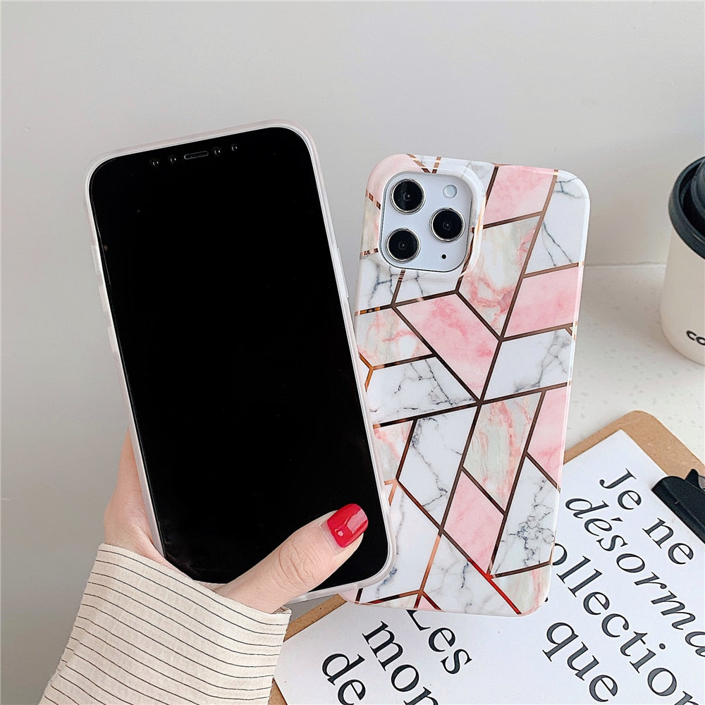 Anymob iPhone Blue Green Glossy Marble Phone Case Silicone Shockproof Bumper Cover-Mobile Phone Cases-PEROZ Accessories