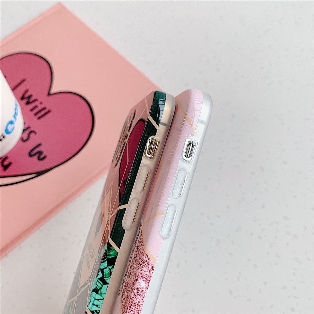 Anymob iPhone Case Purple Love Heart Geometric Marble Shockproof Soft Silicone Cover-Mobile Phone Cases-PEROZ Accessories