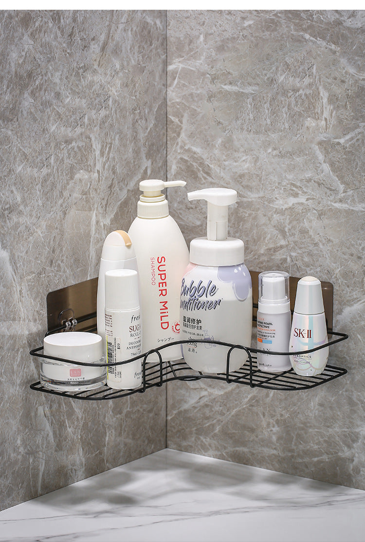 Anyhouz Corner Shelf Shower Black No-Drill Storage Rack Holder Toilet Organizer Bathroom Shelves Accessories-Bathroom and Toilet Accessories-PEROZ Accessories