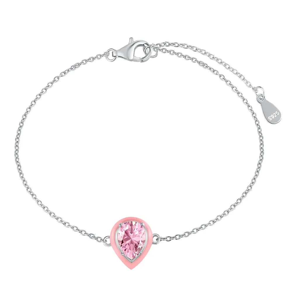 Anyco Bracelet Cuba Drop Pink Heart Shape Iced Out Tennis Cubic Zirconia 925 Silver Chain Crystal Bracelets Bangles Charm For Bracelet Women-Bracelets-PEROZ Accessories