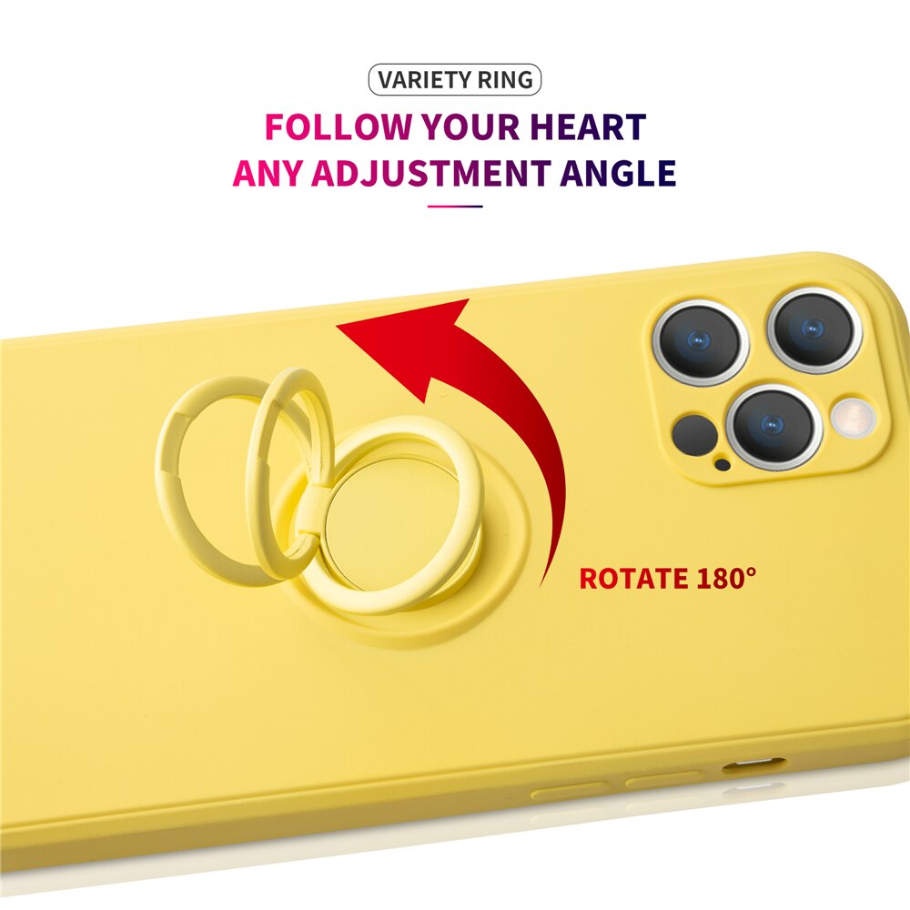 Anymob iPhone Case Yellow Soft Liquid Silicon Ring Holder Shockproof Candy Back Cover-Mobile Phone Cases-PEROZ Accessories