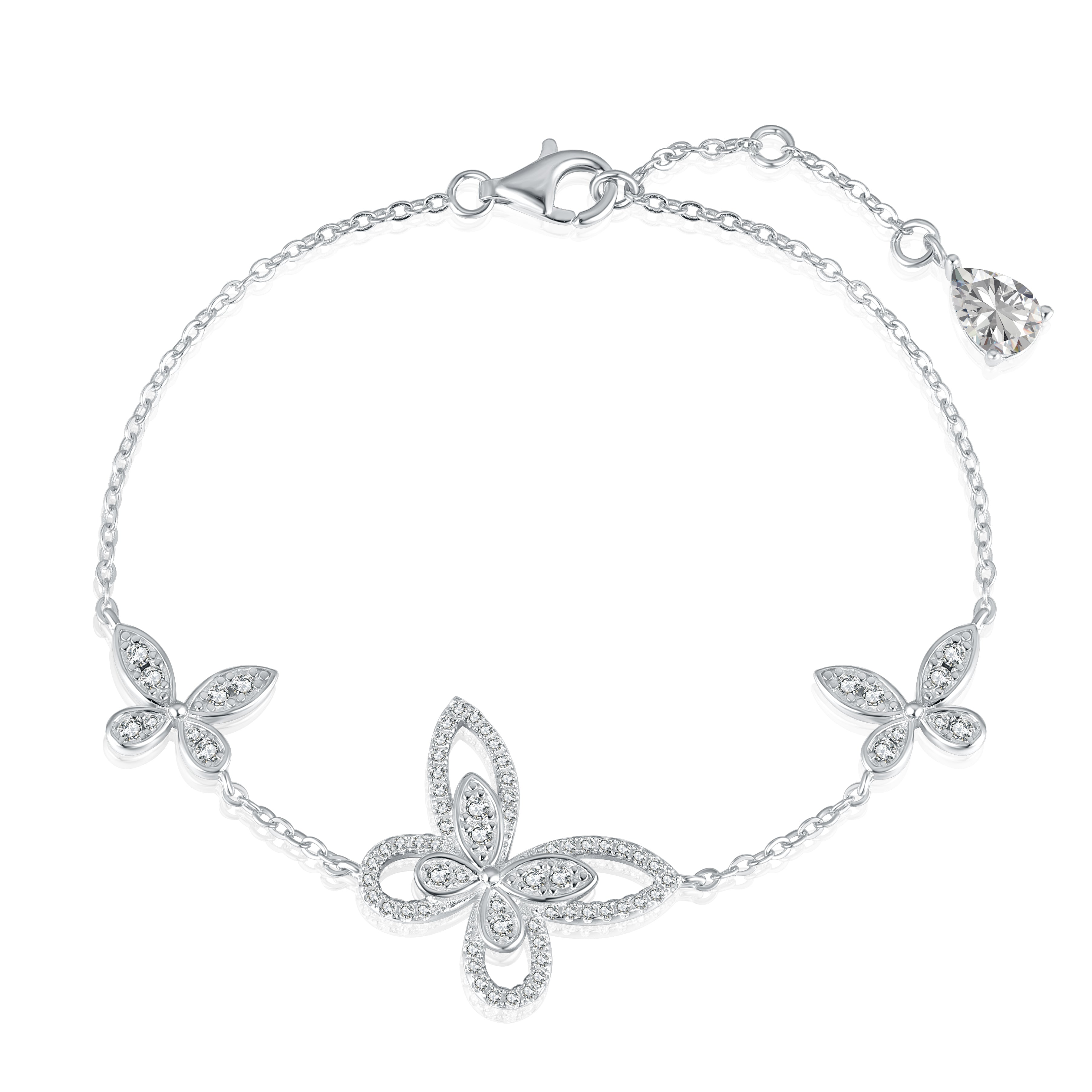 Anyco Bracelet Silver Butterfly Chain Cute Cuban Zircon Set Jewelry for Women-Bracelets-PEROZ Accessories