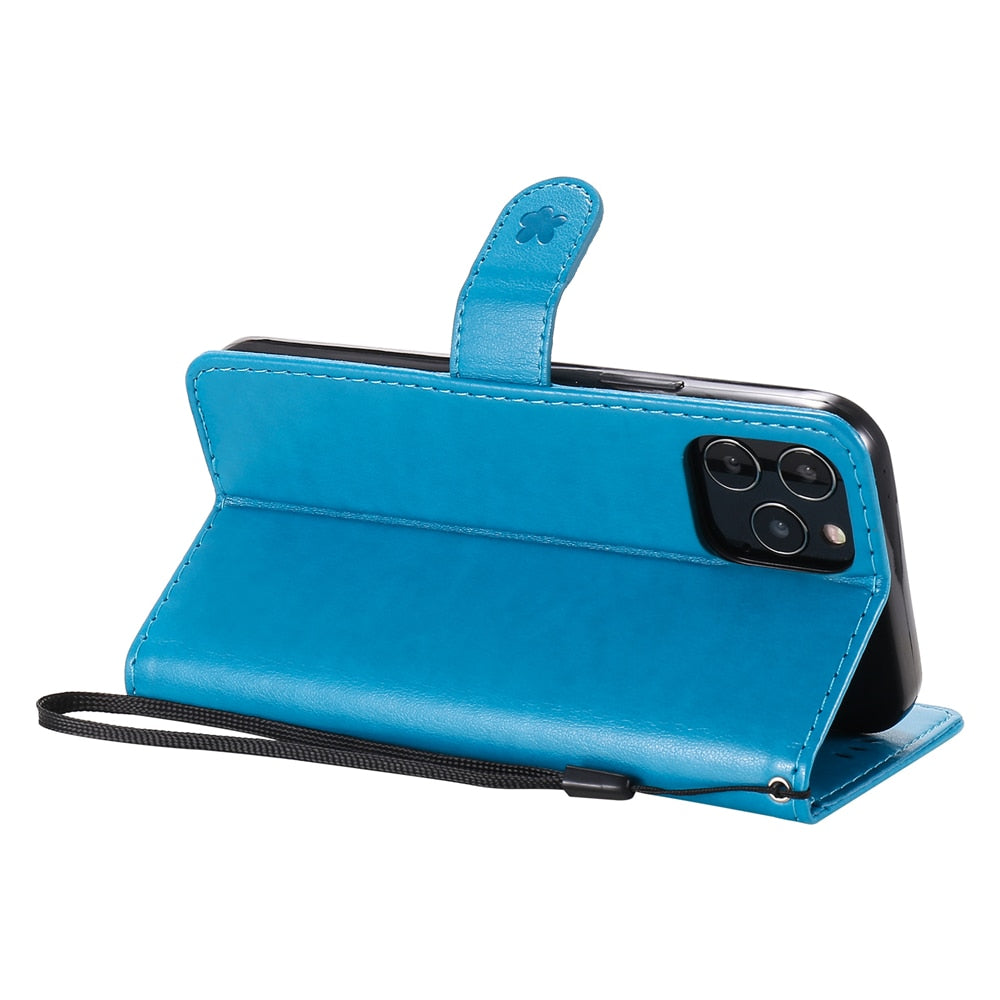 Anymob iPhone Blue Leather Flip Case Embossing Cat and Bee Cover-PEROZ Accessories