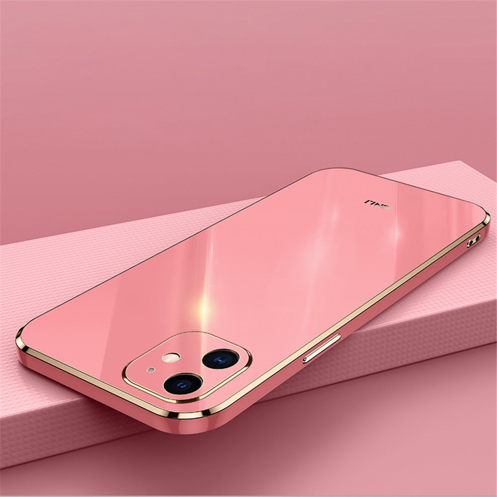 Anymob iPhone Case Cherry Purple Luxury Square Plating Silicone Slim Shockproof Cover-Mobile Phone Cases-PEROZ Accessories