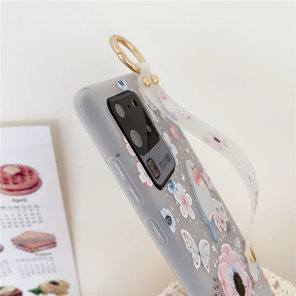 Anymob Samsung White Magnolia Soft Silicon Wrist Strap Case Bag Shell Cover-Mobile Phone Cases-PEROZ Accessories