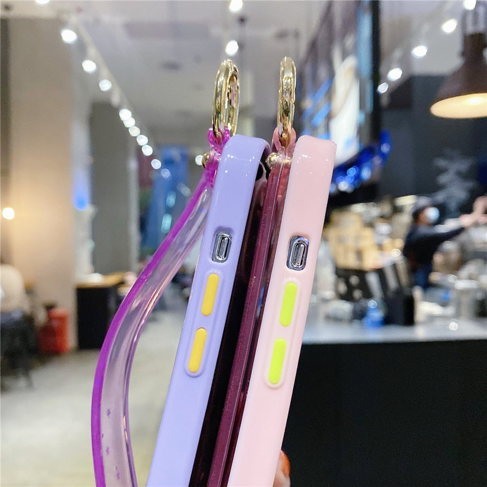 Anymob iPhone Case White Glitter Wristband Transparent Soft Wrist Strap Bracket Cover-Mobile Phone Cases-PEROZ Accessories
