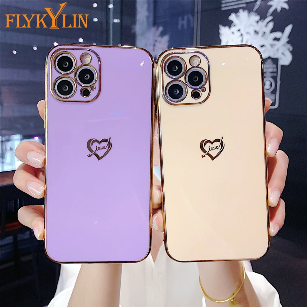 Anymob iPhone Case Purple Plating Colorful Side Love Heart Soft Silicone Cover-Mobile Phone Cases-PEROZ Accessories
