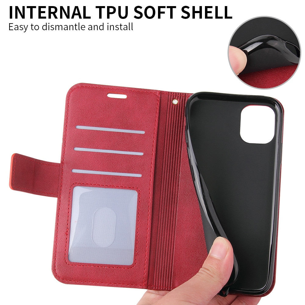 Anymob iPhone Case Red Fashion Flip Solid Color Leather Wallet Phone Bags Cover-Mobile Phone Cases-PEROZ Accessories