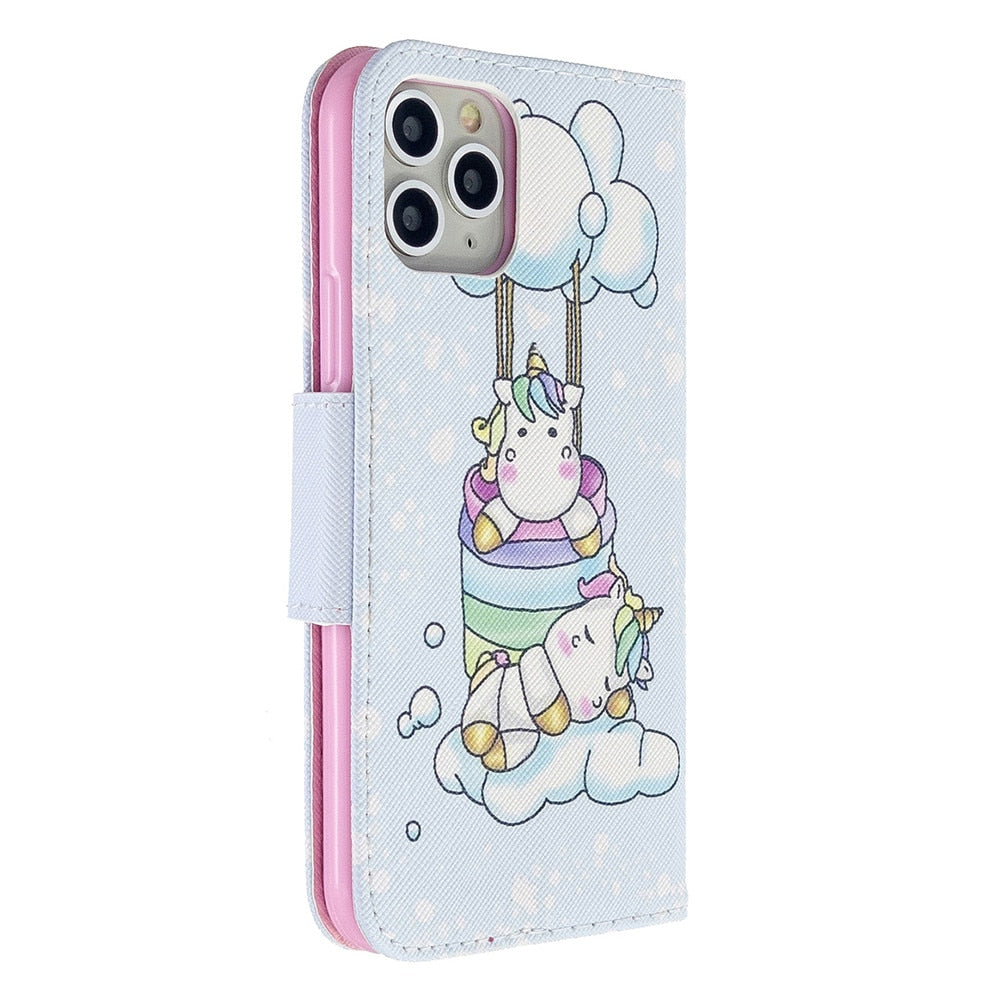 Anymob iPhone Case Unicorn with Ballon Unicorn Painted Leather Magnetic Flip Wallet Cover Shell-Mobile Phone Cases-PEROZ Accessories
