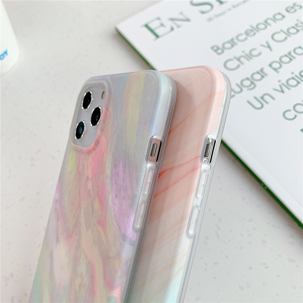 Anymob iPhone Case Sky Blue Gradual Color Matte Marble Soft Silicone Back Cover-Mobile Phone Cases-PEROZ Accessories