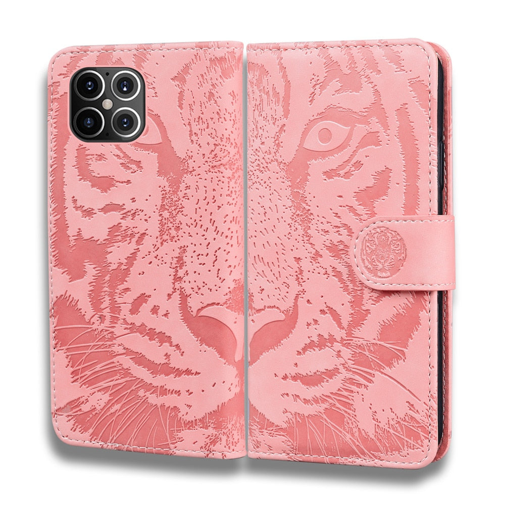 Anymob iPhone Violet Flip Leather Case Tiger Wallet Cover Book Style With Card Slot Cover-Mobile Phone Cases-PEROZ Accessories