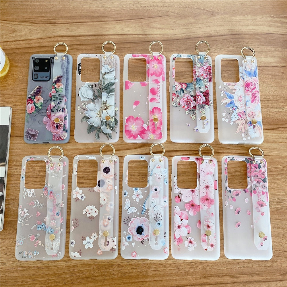 Anymob Samsung White Flower Soft Silicon Wrist Strap Case Bag Shell Cover-Mobile Phone Cases-PEROZ Accessories