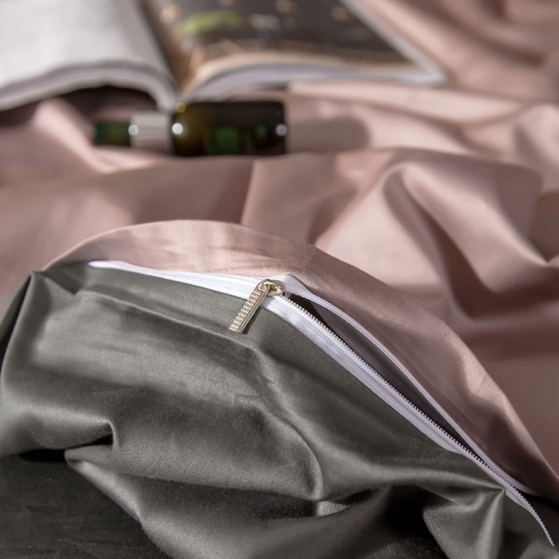 Anyhouz Duvet Comforter Set Queen Pink/ Deep Grey Egyptian Cotton Thick Blanket Bedspread 6 Pcs Bed Set-Comforter-PEROZ Accessories