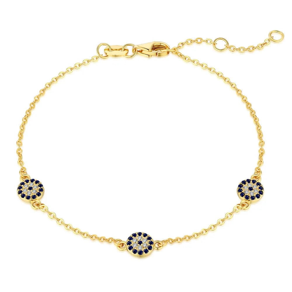 Anyco Bracelet Gold Plated Chain Blue Three Eyed Beads Bracelet Adjustable Link Chain Bracelet For Girls-Bracelets-PEROZ Accessories