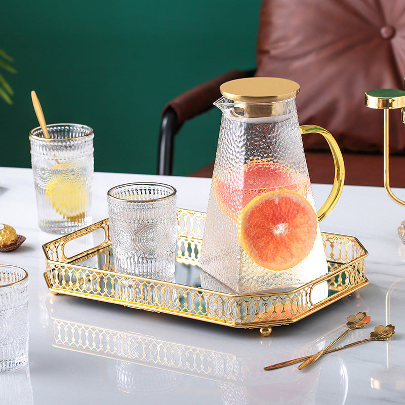 Anyhouz 35cm Gold Rectangle Glass Mirror Base Metal Vanity Food Serving Organisr Jewelry Cosmetics Storage Tray with Handle-Food & Accessory Tray-PEROZ Accessories