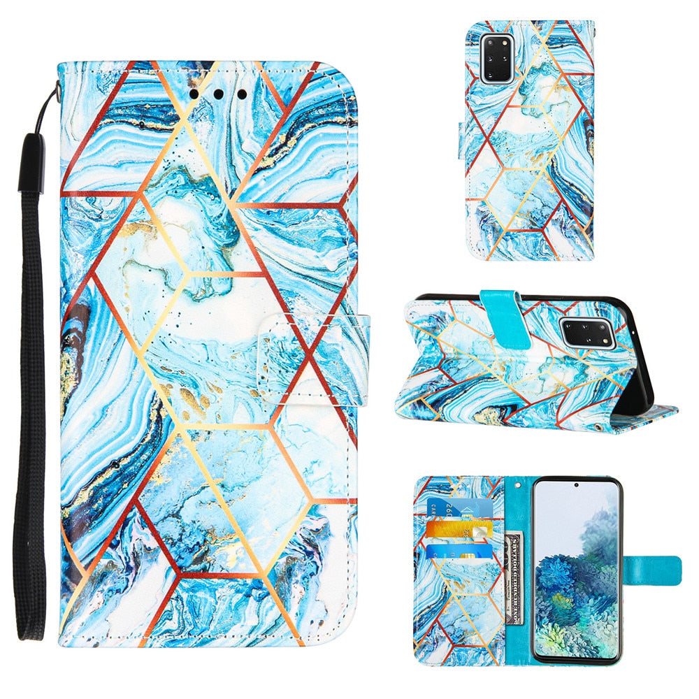 Anymob Samsung Purple Geometric Marble Leather Case Flip Wallet Magnetic Phone Cover-Mobile Phone Cases-PEROZ Accessories