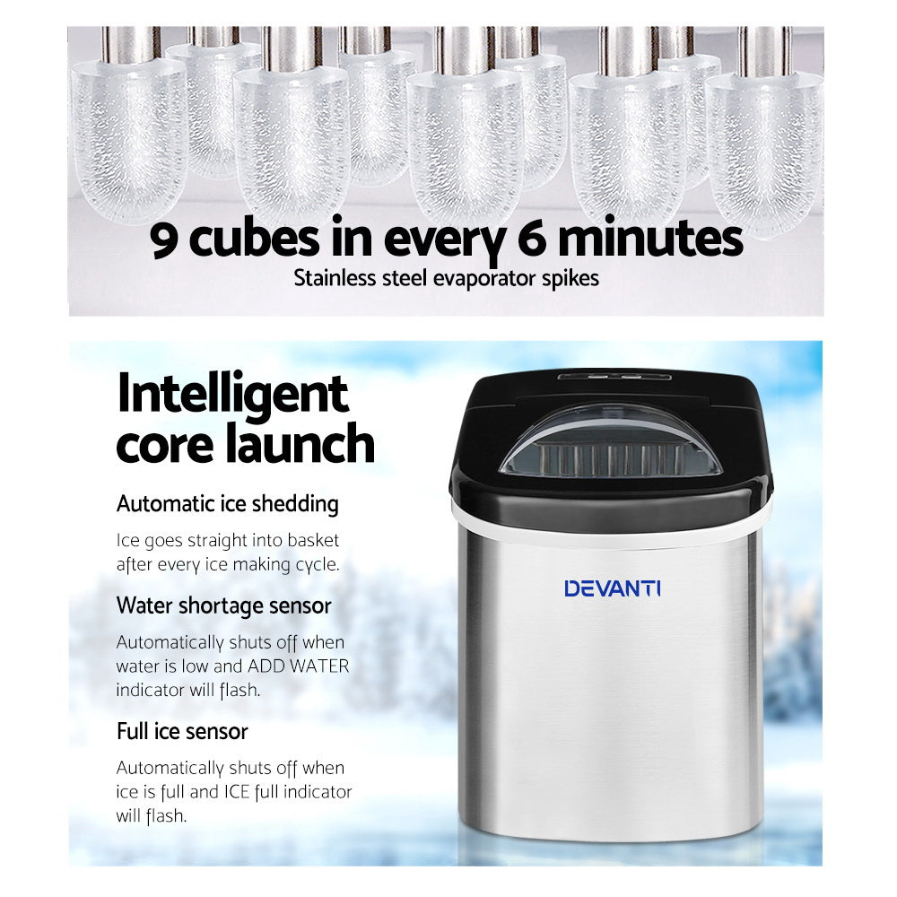 Devanti 2.4L Stainless Steel Portable Ice Cube Maker-Appliances &gt; Kitchen Appliances-PEROZ Accessories