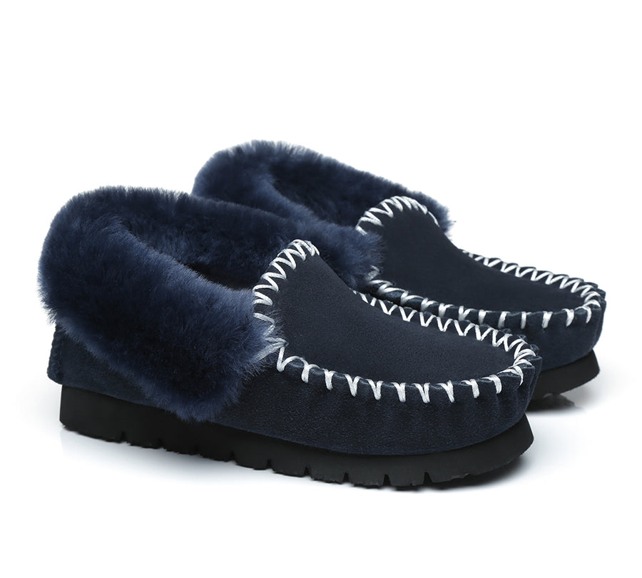Australian Shepherd Ankle Sheepskin Slippers Men Popo Moccasins Big Size UGG Boots-Slippers-PEROZ Accessories