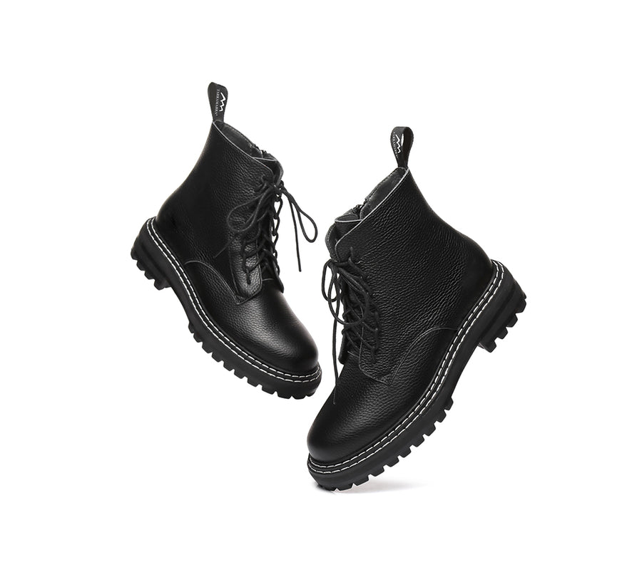 TARRAMARRA Zipper Chunky Black Leather Boots Women Leona-Boots-PEROZ Accessories