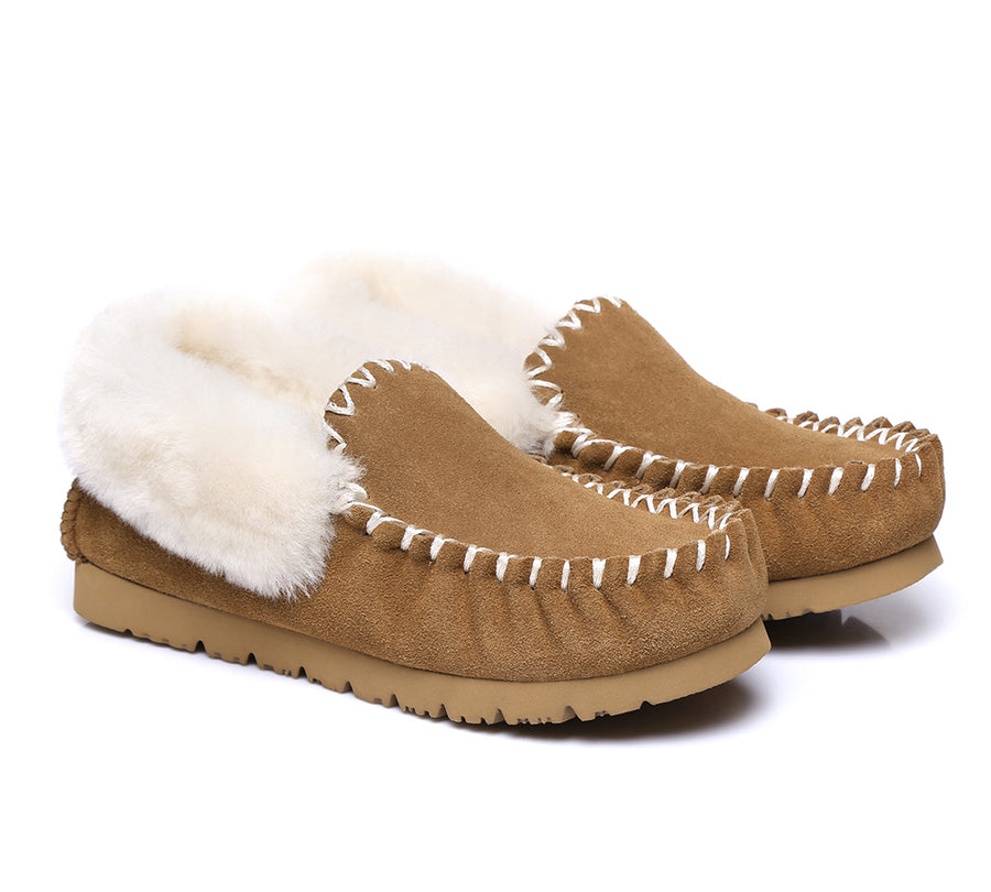 Australian Shepherd Ankle Sheepskin Slippers Men Popo Moccasins Big Size UGG Boots-Slippers-PEROZ Accessories