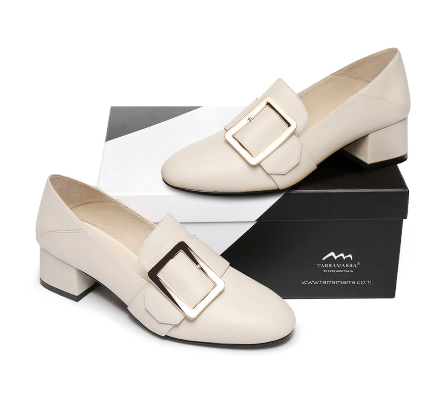 TARRAMARRA Low Block Leather Heels Sammi-Heels-PEROZ Accessories