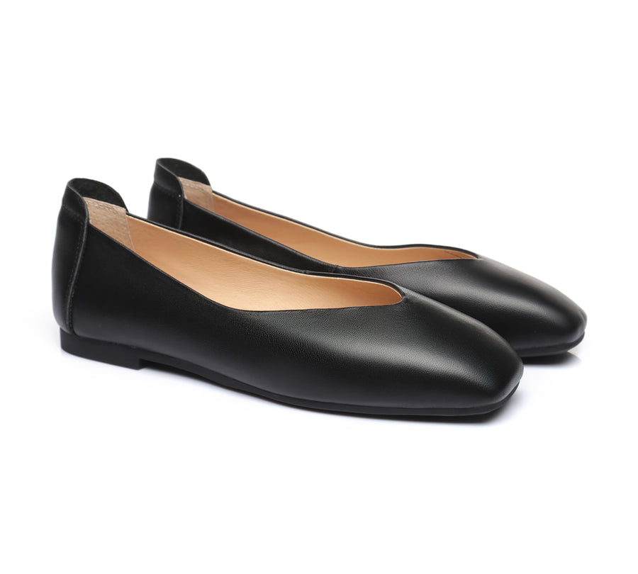 TARRAMARRA Square Toe Leather Ballet Flats Women Linda-Flats-PEROZ Accessories