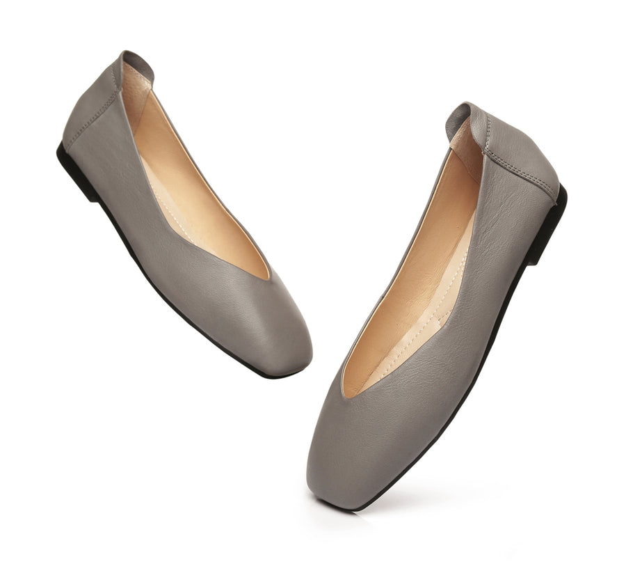 TARRAMARRA Square Toe Leather Ballet Flats Women Linda-Flats-PEROZ Accessories
